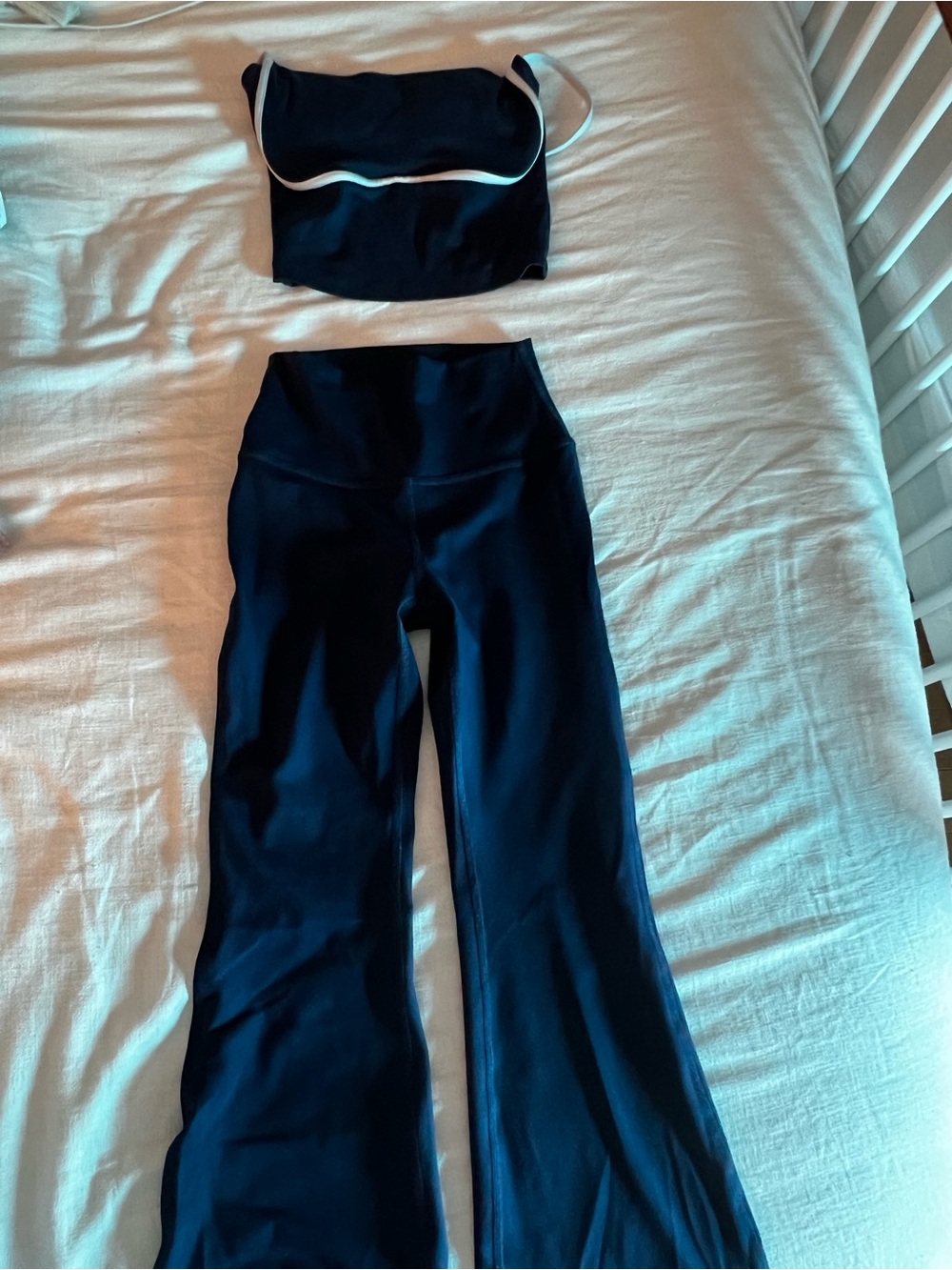 Navy Flared Workout Pants and Matching Crop Top Set
